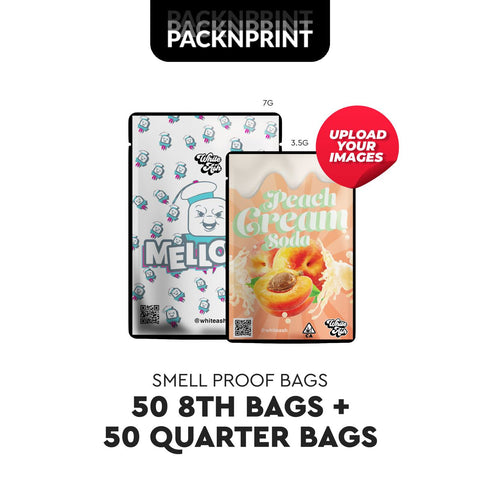 50 Custom Mylar Bags (3.5G) + 50 Custom Mylar Bags (1/4)