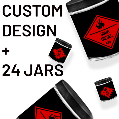 Custom Design + 24 Glass Jars  (3.5G)